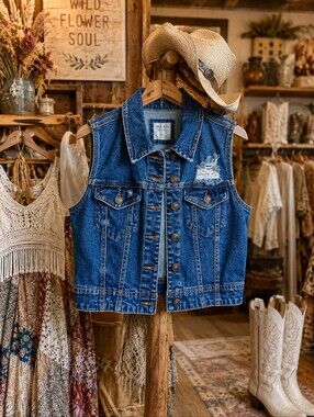 NWT Blue Denim Vest with Distressed Detail Size SMALL